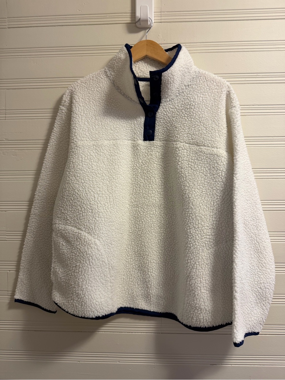 St. John’s Bay Sherpa Fleece Pullover XXL White Snap Neck Cozy Teddy Sweater